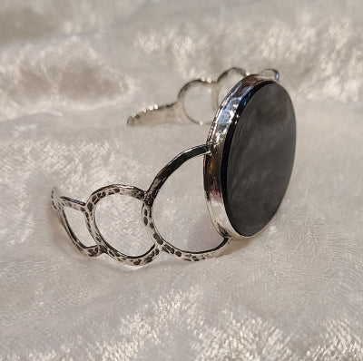 Solid Sterling Silver Hinged Bangle high quality With Onyx Insets