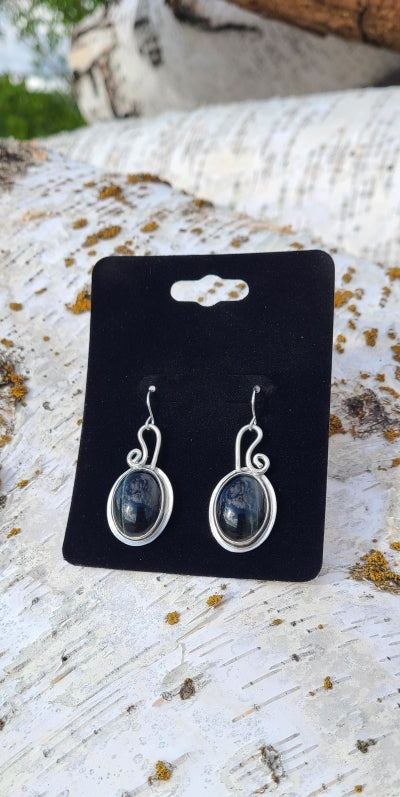 Earrings - Blue Tiger Eye in Sterling Silver