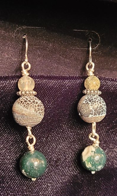 Cracked (aka baked) agate earrings with bloodstone jasper