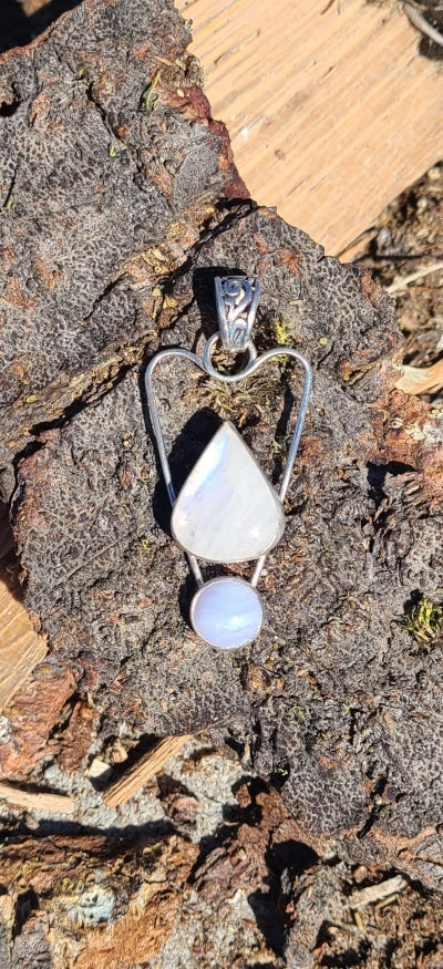 Pendant - Moonstone rising over Blue Lace Agate