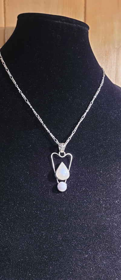 Pendant - Moonstone rising over Blue Lace Agate