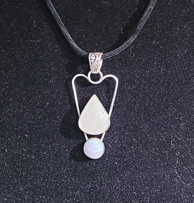 Pendant - Moonstone rising over Blue Lace Agate