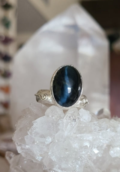 Ring - blue Tiber Eye in Sterling Silver