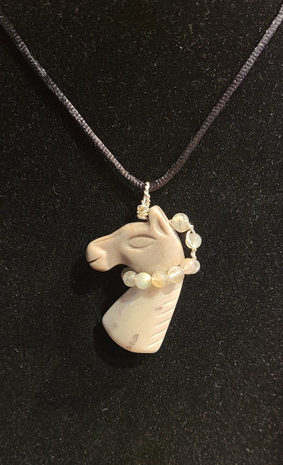 Pendant - Gray Soapstone Horse with Labradorite