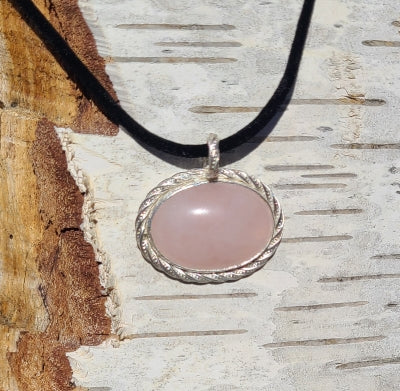 Pendant - Rose Quartz in brushed Sterling Silver