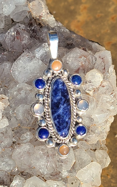 Pendant - Sodalite, Lapis Lazuli, Chalcedony, and Sunstone in Sterling Silver