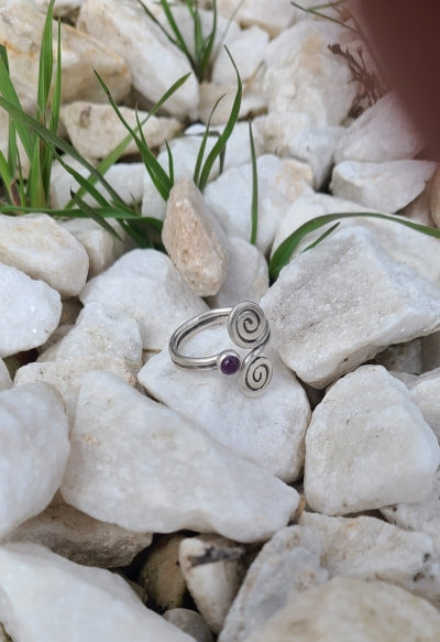 Ring - Sterling Silver Spirals with Amethyst