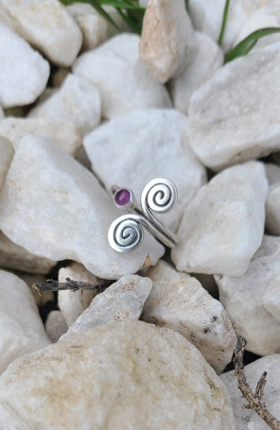 Ring - Sterling Silver Spirals with Amethyst