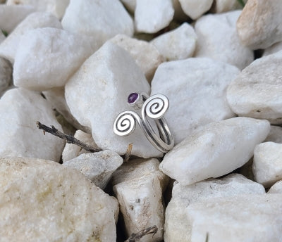 Ring - Sterling Silver Spirals with Amethyst