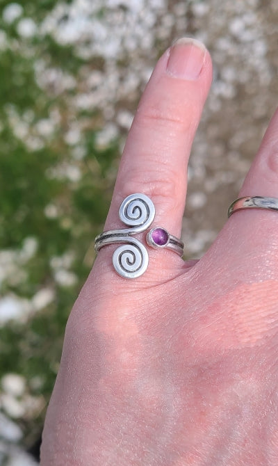 Ring - Sterling Silver Spirals with Amethyst