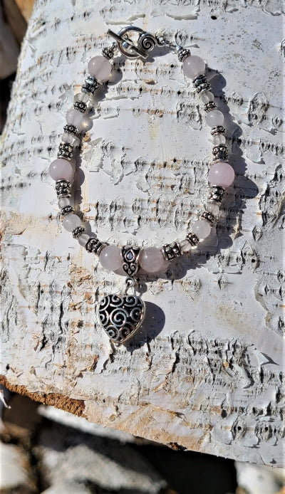 Bracelet - Rose Quartz with Heart charm