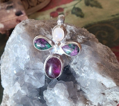 Pendant - Moonstone, Ruby Zoisite, and Amethyst