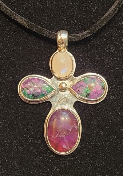 Pendant - Moonstone, Ruby Zoisite, and Amethyst