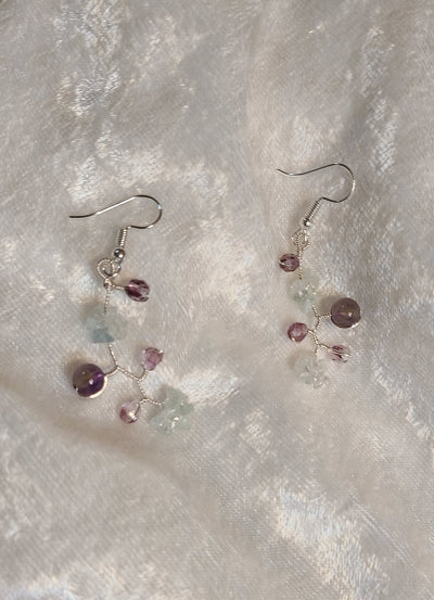 Earrings - Wire-wrapped Amethyst and Aquamarine