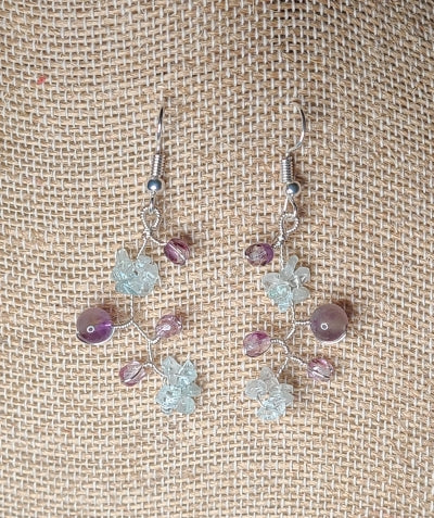 Earrings - Wire-wrapped Amethyst and Aquamarine