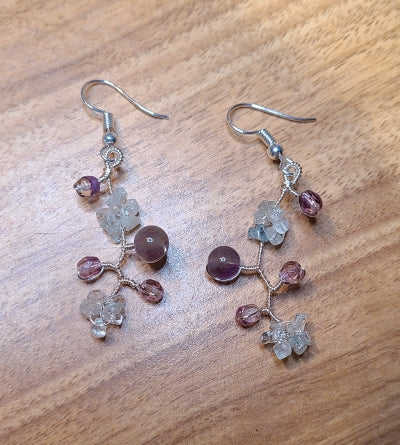 Earrings - Wire-wrapped Amethyst and Aquamarine