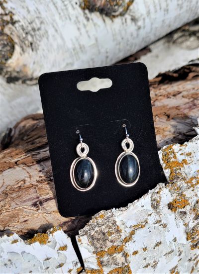 Earrings - Blue Tiger Eye in Sterling Silver