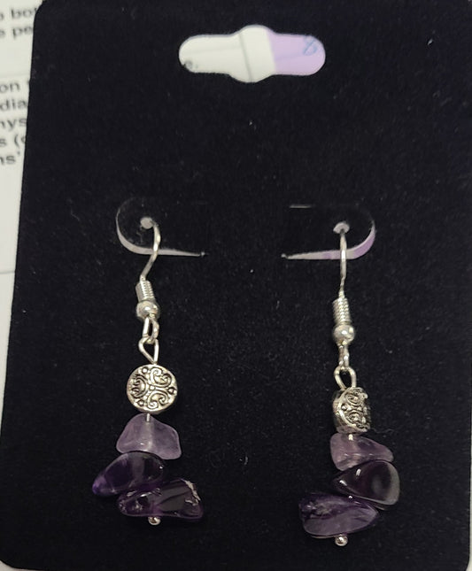 Earrings - Purple Amethyst with Silver Lentil beads