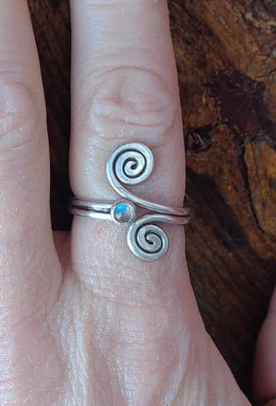 Ring - Labradorite with Sterling Silver Spirals