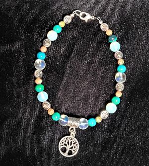 Anklet - Green Jasper, Unakite, and Clear Opalite with Tree of Life Charm