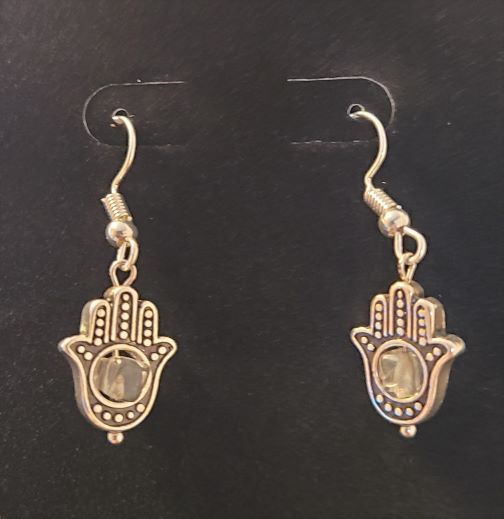 Hands of Fatima Earrings bearing quartz