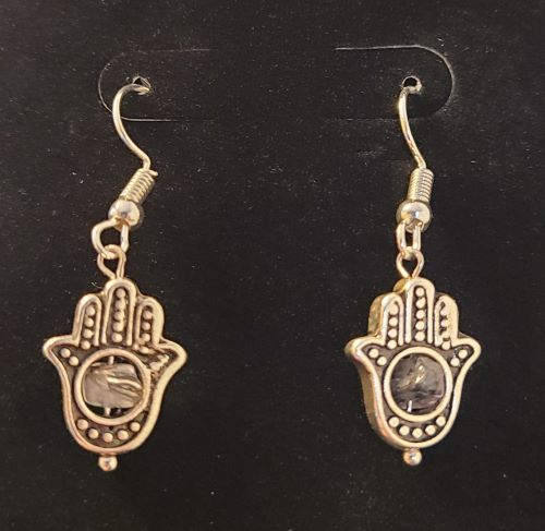 Hands of Fatima earrings bearing smoky quartz