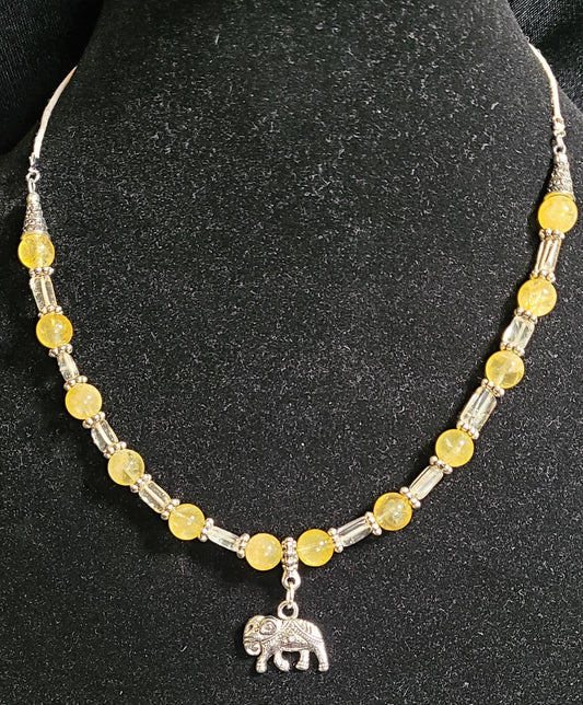 Necklace - Yellow Citrine with Silver Ganesha charm