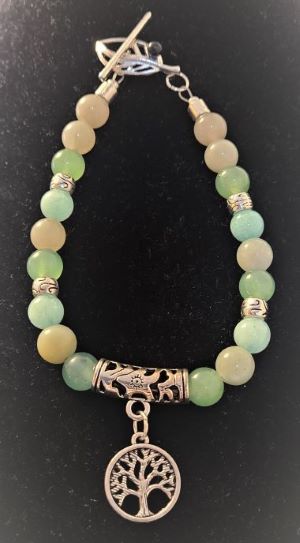 Green jasper bracelet with Tree of Life charm