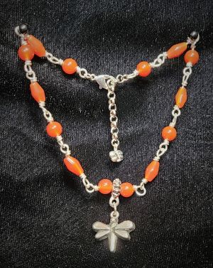Anklet - Orange Carnelian with Silver Dragonfly