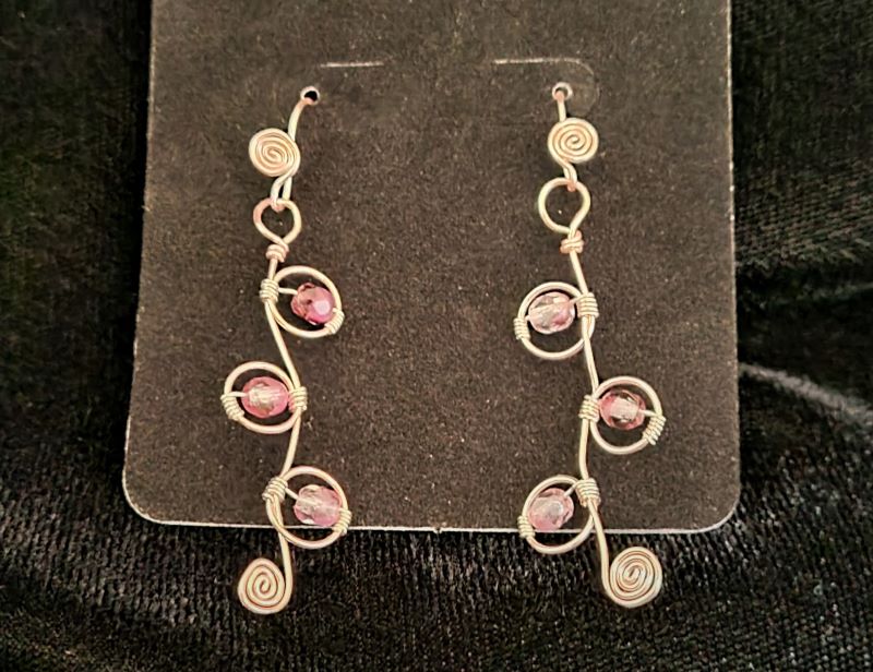 Earrings - Purple Faceted Amethyst wire wrapped in Rose and Silver
