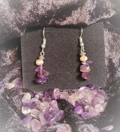 Amethyst earrings with pearl and silver accents