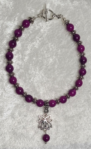 Bracelet - Purple Sugalite with Silver Lotus Flower Charm
