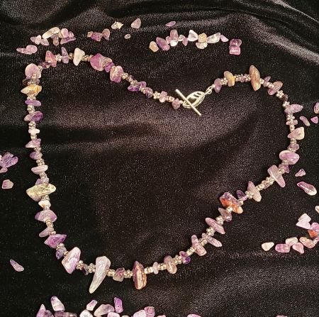 Necklace - amethyst with silver flower spacers