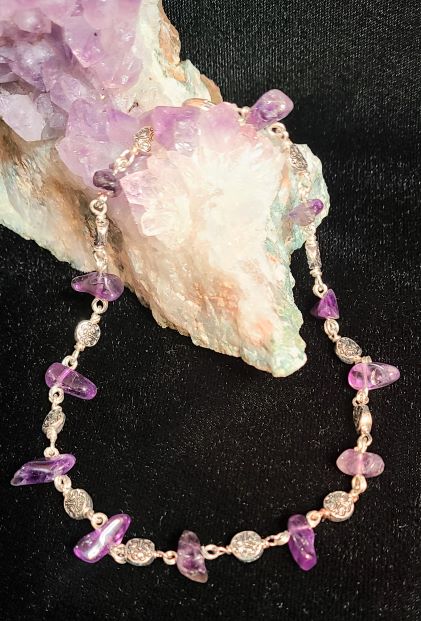 Amethyst anklet with silver accent