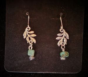 Earrings - Silver Leaf with Green Chrysocolla