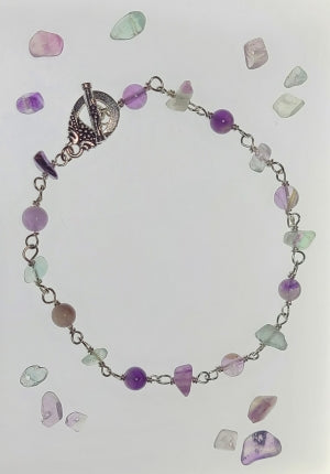 Bracelet - Purple / Green Fluorite linked in Silver Chain